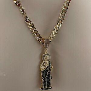 Big Saint Jude Thaddeus Chain,Green CZ Stones 18k Gold Plated/San Judas baño oro